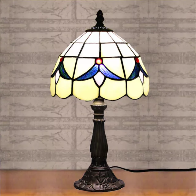 Tiffany Style Stained Glass Shade Table Lamp Beside Retro Desk Light Night Lamp