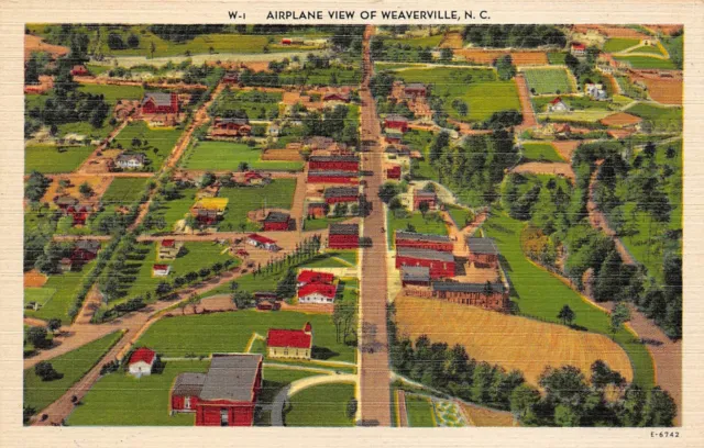 Weaverville North Carolina 1930-40s Postcard Airplane Aerial View Buncombe Co