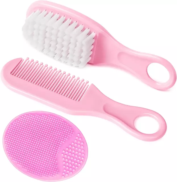 Aolso Baby Hair Brush, 3PCS Baby Hair Brush and Comb Set, Cradle Cap Brush and &