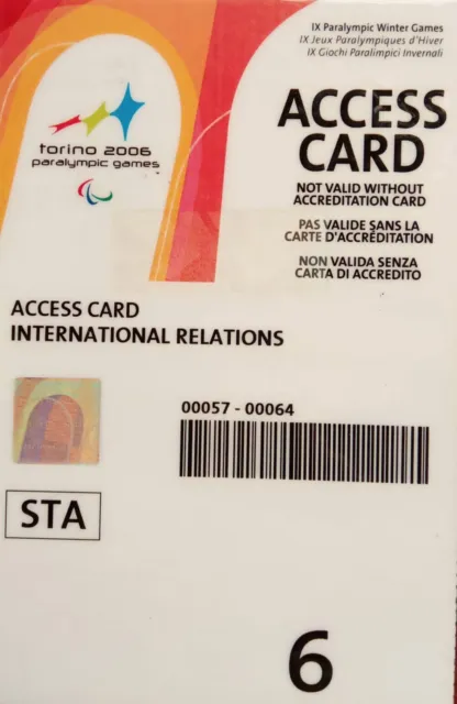 Access Card International Relation Torino 2006 Olympic Games Pass Perfetto