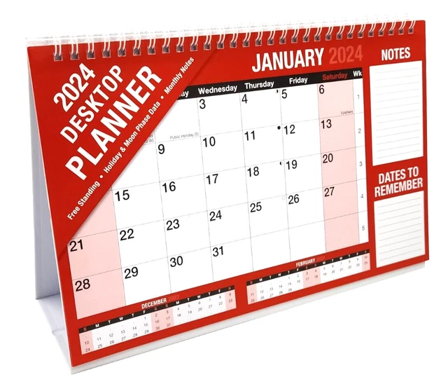 2024 MONTH TO View Stand Up Desk Top Free Standing Calendar Weekly