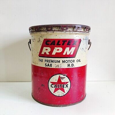 1950 Vintage Caltex RPM Premium Motor Oil Tin Bucket Rare Automobile Collectible