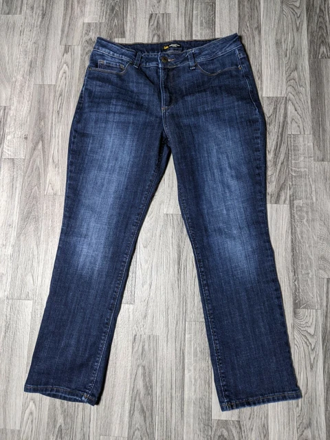 Lee Women Sz 14 Short Regular Fit Mid Rise Straight Leg Studs Embroidered Jeans