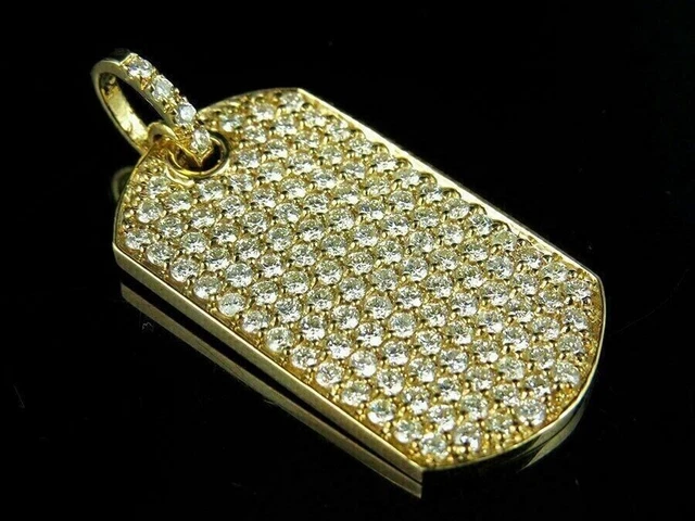 2Ct Round Cut Real Moissanite  Dog Tag Pendant 14K Yellow Gold Plated