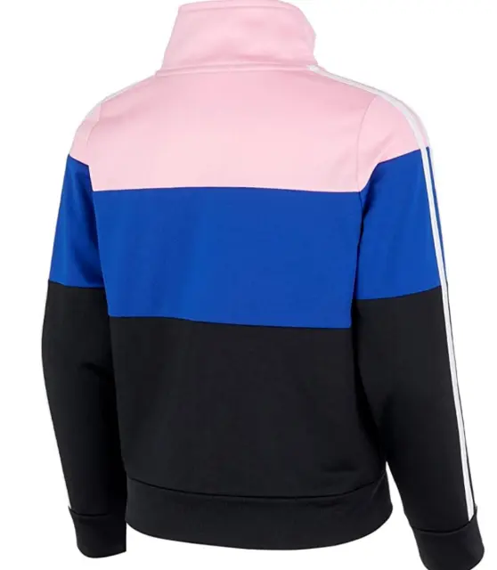 Adidas Girl's Tricot Color Block Full-Zip Jacket US Black/Blue/Pink Large (14) 2