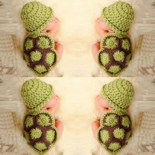 Lovely Baby Newborn Turtle Knit Crochet Clothes Beanie Hat Outfit Photo Prop Set