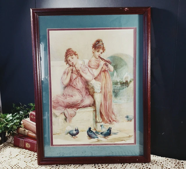 Framed Print Two Musical Girls Victorian Muse Shabby French Wall Art