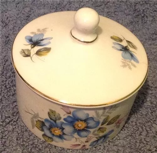 Vintage Old Foley James Kent Lidded Pot / Jar Ceramic Trinket Box Blue Flowers 3