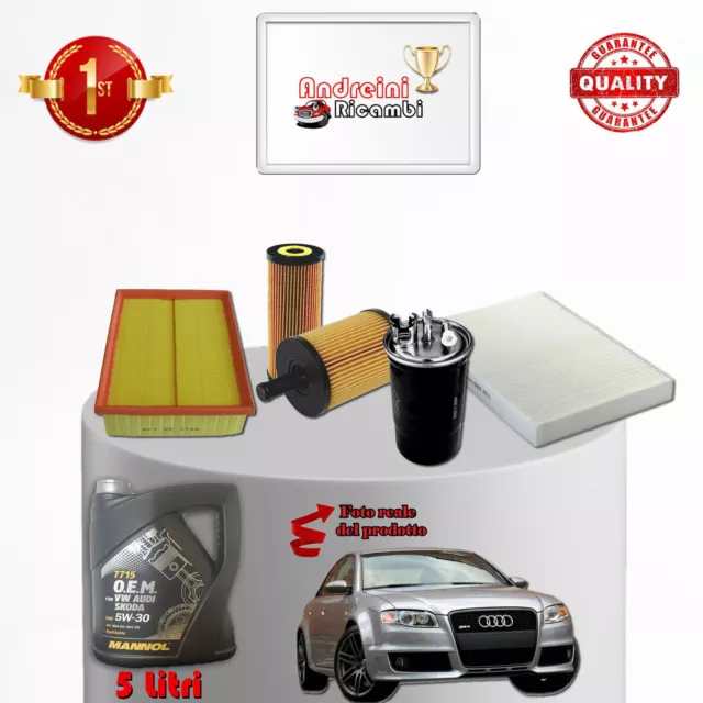 Kit Tagliando Filtri E Olio Audi A4 Iii B7 2.0 Tdi 103Kw 140Cv Dal 2008 ->