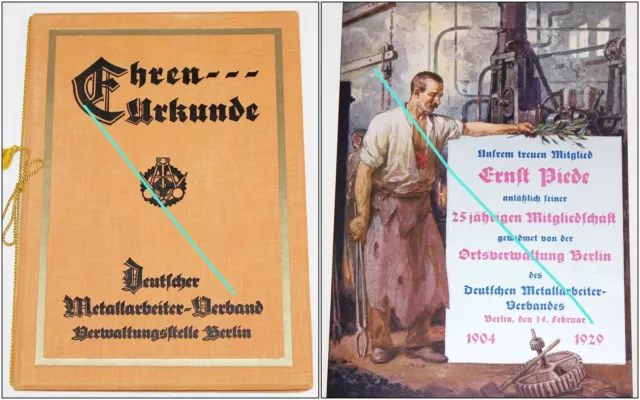 Deutscher Metallarbeiter Verband Berlin ,Ehren Urkunde 1929