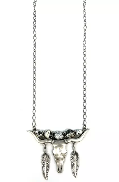 Native American Sterling Silver Navajo Handmade White Buffalo Skull Bar Necklace