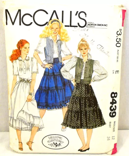 VINTAGE MCCALLS PATTERN 8439 80s Laura Ashley Tiered Prairie Skirt ...