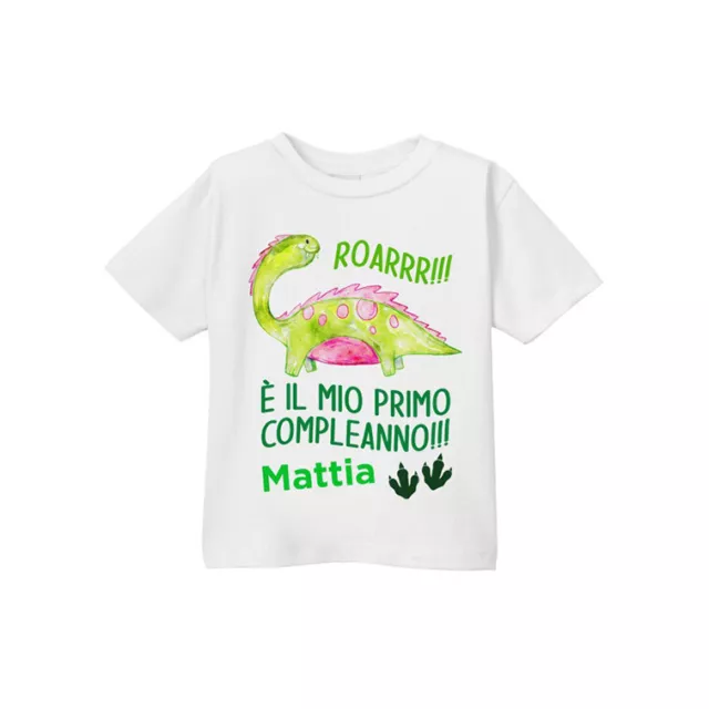 T-Shirt manica corta cotone bambino bambina personalizzata compleanno dinosauri