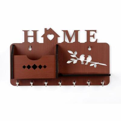 New Home Side Shelf Brown KeyHolder Wooden Key Holder (7 Hooks) US