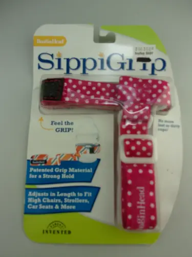 NIP BooginHead SippiGrip Cup/Bottle/Toy/Teether Holder Tether-Pink Polka Dot
