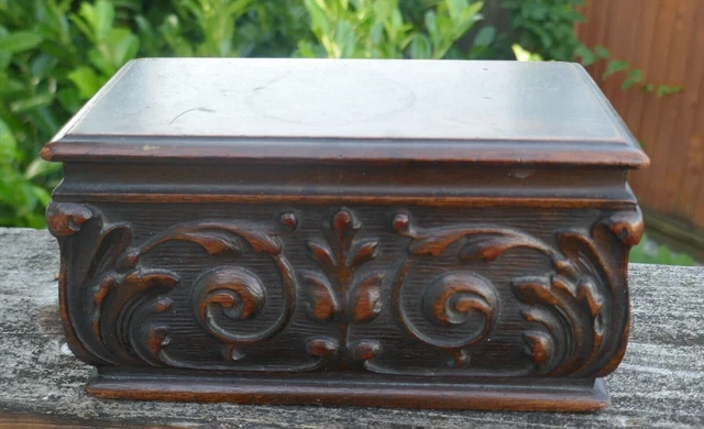 Antique Handmade Hand Carved Oak Sewing Box