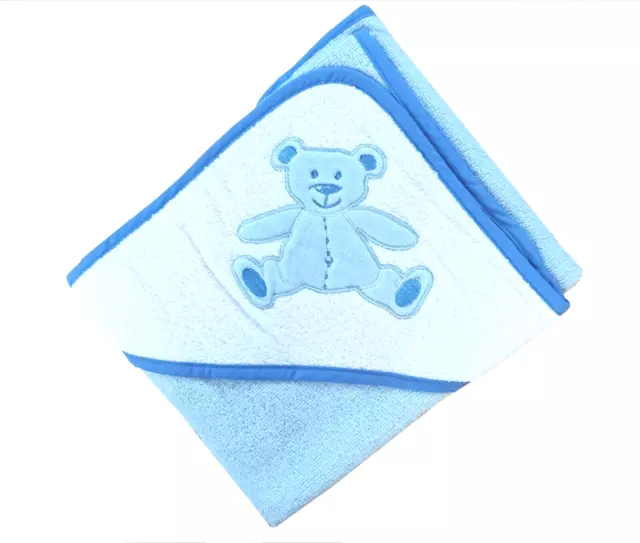 Baby Kapuzenhandtuch Frottee, hellblau weiß mit Teddy 75 x 75 cm. OEKO-TEX