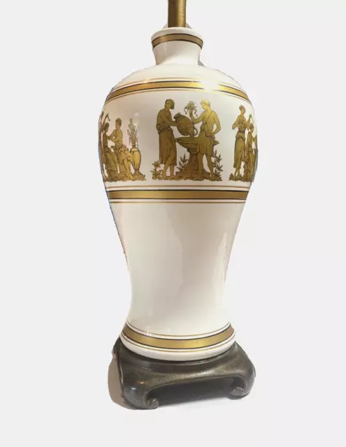 Vintage Huge Porcelain Ceramic Table Lamp Greek Grecian Gold White Black Figural