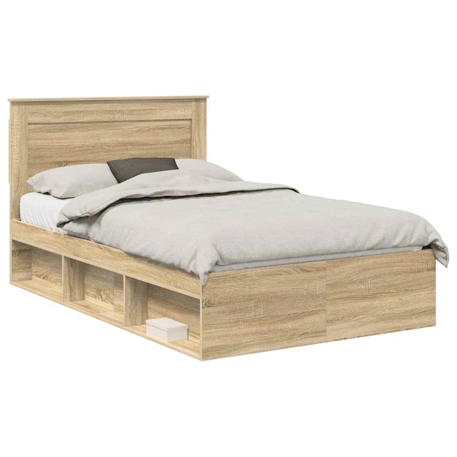 VIDAXL BED FRAME with Headboard Sonoma 120 x 190 cm Solid Pine Wood ...