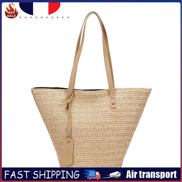 Summer Beach Straw Shoulder Bag Women Holiday Woven Totes Purses (Khaki)