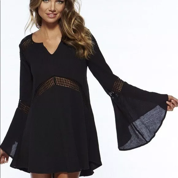 L*Space Bloomfield Swim Cover Up Tunic Dress in Black Size Small MSRP $129