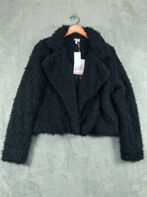 NWT Womens Jackets Medium Juniors Faux Fur Black Belle Du Jour Long Sleeve