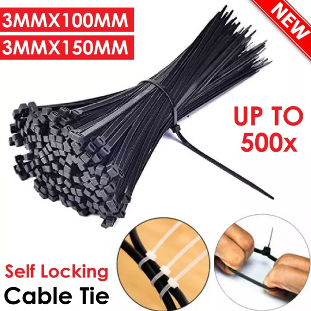 Cable Ties Zip Ties Nylon UV Stabilised Self Locking Cable Tie Up to 500x Black