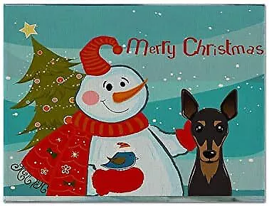 Treasures BB1860PLMT Snowman with Min Pin Fabric Placemat Washable Placemat Dinn