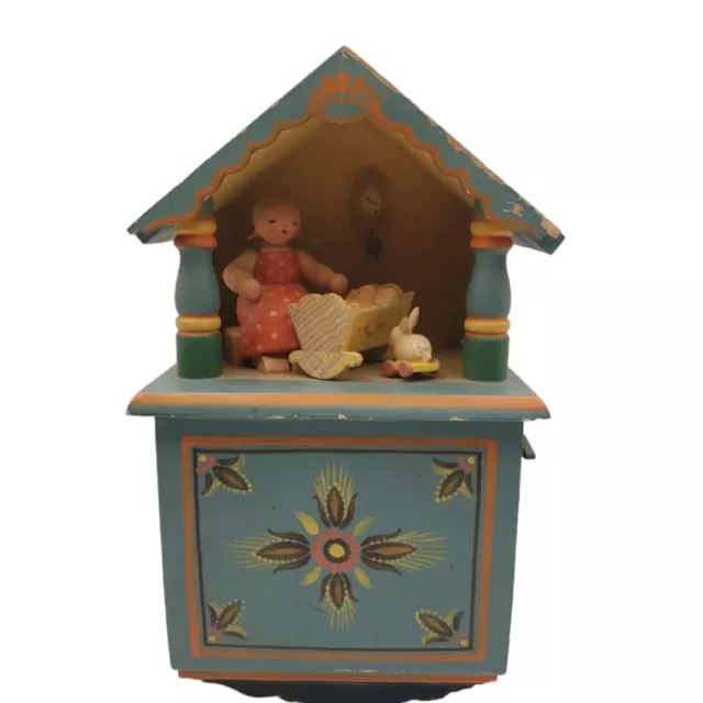 Erzgebirge Wendt Kuhn Thorens Music Box Wood Girl Baby Cradle Lullaby Erzgebirge Wendt Kuhn Thorens Music Box Wood Girl Baby Cradle Lullaby