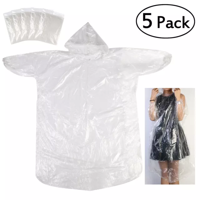 ULTNICE 5pcs Portable Disposable Raincoats with Hat for Outdoor Travel (Clear)