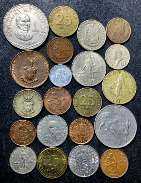 Old Philippines Coin Lot - 1903-PRESENT - 21 Vintage Coins - Lot #M24