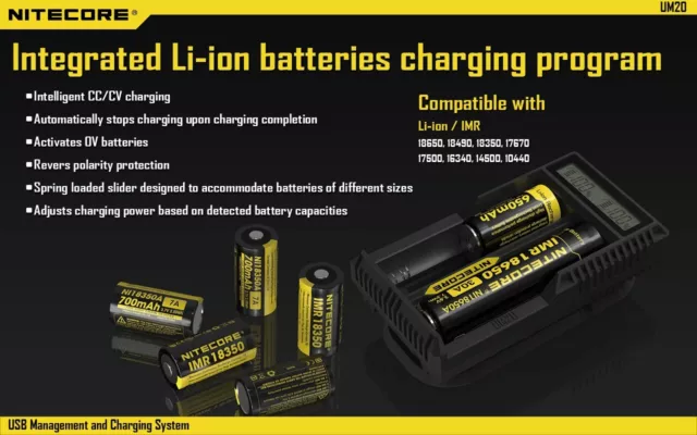 Nitecore UM20 USB 2-Slot Li-ion Smart Battery Charger for 18490 17670 14500 etc. 3