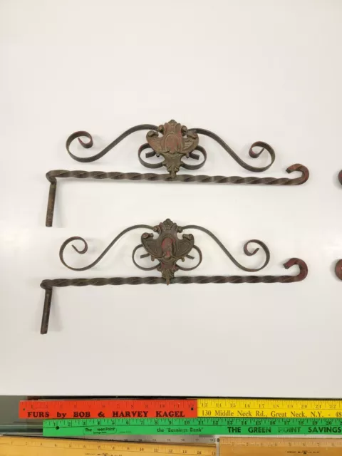 4x Antique Wrought Iron Swing Arm Curtain Brackets - Art Nouveau 2