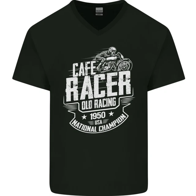 Cafe Racer Old Racing Biker Motorcycle Mens V-Neck Cotton T-Shirt