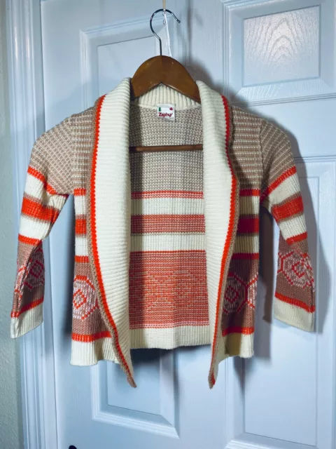 Vintage Zephyr Child's Fair Isle Shawl Collar Cardigan Sweater Browns & Oranges