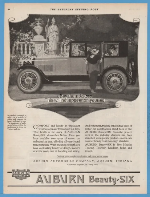 1920 Auburn Automobile Co Beauty Six Minerva Vatican Galleries Art Deco Car Ad