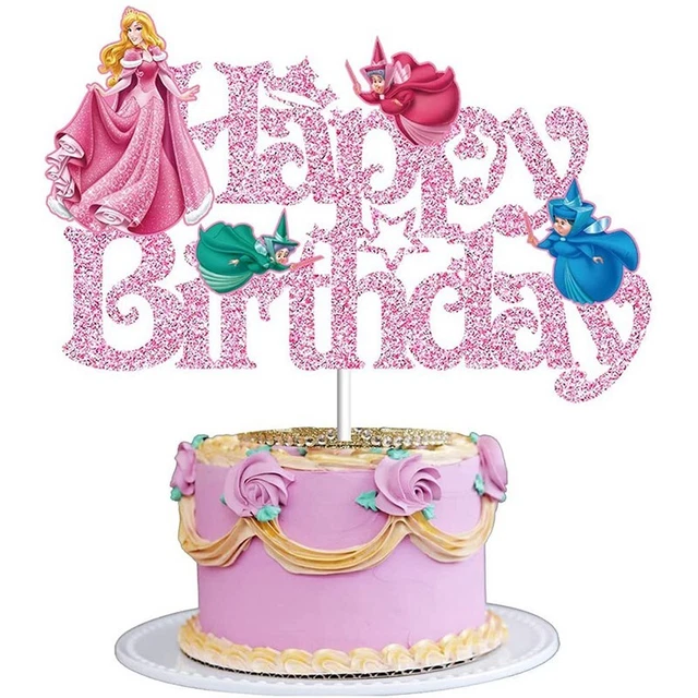 DISNEY SLEEPING BEAUTY Happy Birthday Glitter Cake Topper Party ...