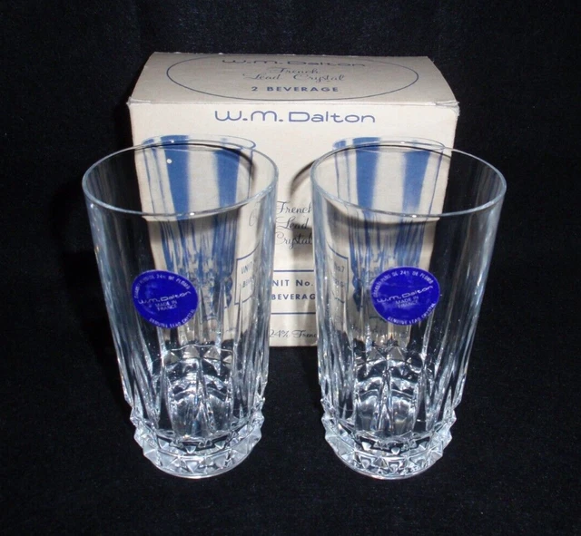 WM Dalton 24% French Lead Crystal Verite Beverage Drink Glasses NIB 2 Tumblers