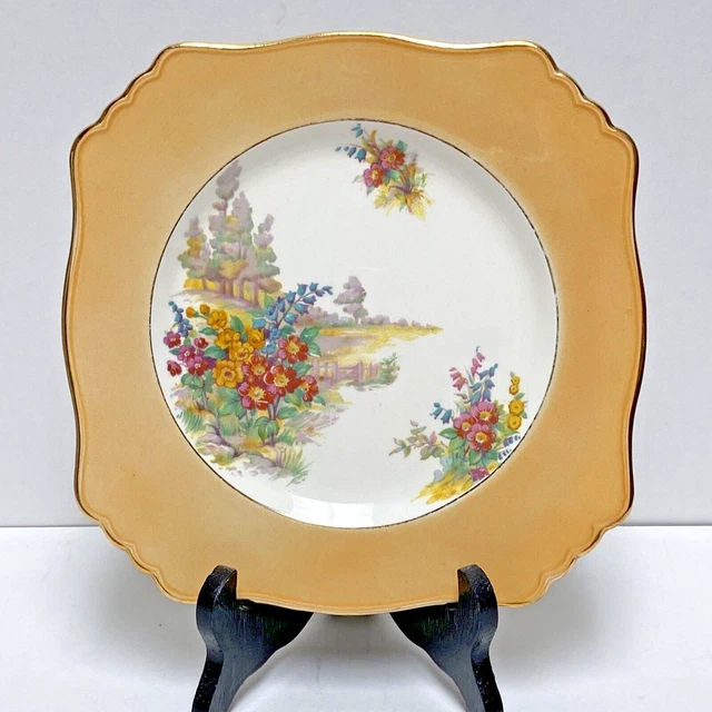 Royal Winton Grimwades Landscape Square Plate 8 5/8” Made In England Yellow & Go