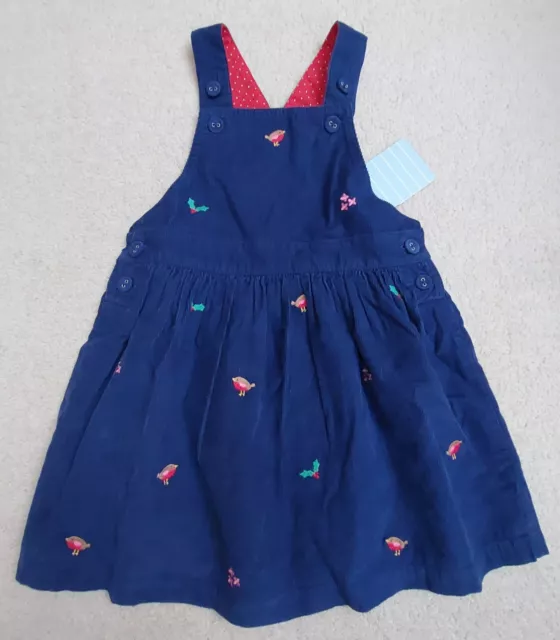 Jojo Maman Bebe Girls Christmas Robin Pinafore Dress 2-3 Years BNWT