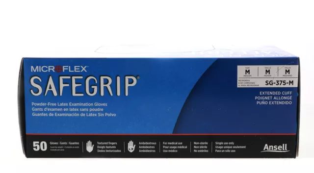 Microflex Safegrip Powder-Free Latex Examination Glove, Medium, Blue (50pcs) 3 P