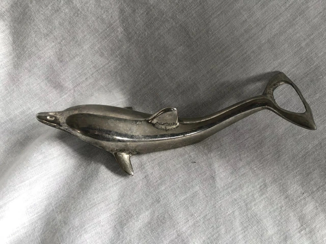 Vintage Dolphin Bottle Cap Opener Twist Pop Off Soda Beer Silver Metal 6.5"
