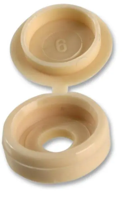 Beige Plastic Fold Over Hinged Screw Cover Caps Packs 10 To 10,000 Small 6G - 8G