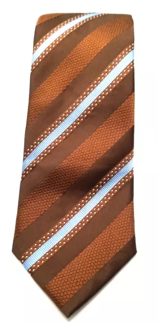 David Donahue Silk Tie Brown With Blue Stripes Men Necktie USA 3.25" x59.5"