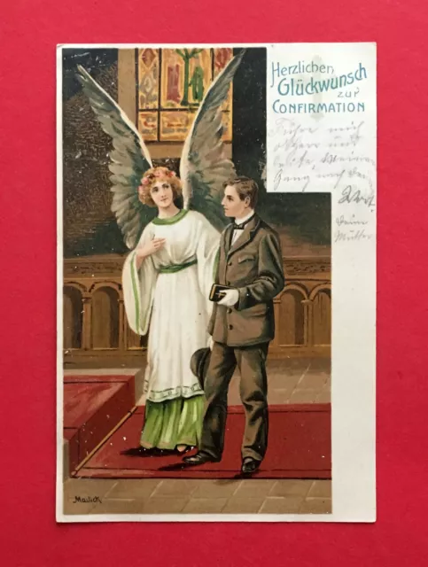 Künstler Litho AK von MAILICK KONFIRMATION 1900 Engel Schutzengel Typen( 56923