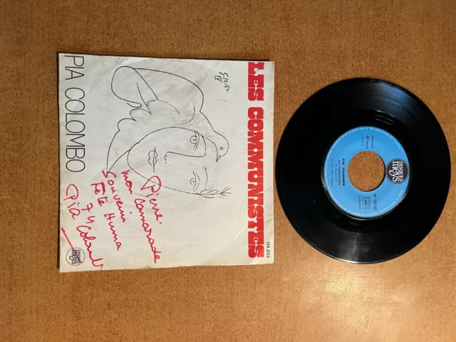 Disque vinyle 45t Pia Colombo "Les communistes", dédicacé, 1974
