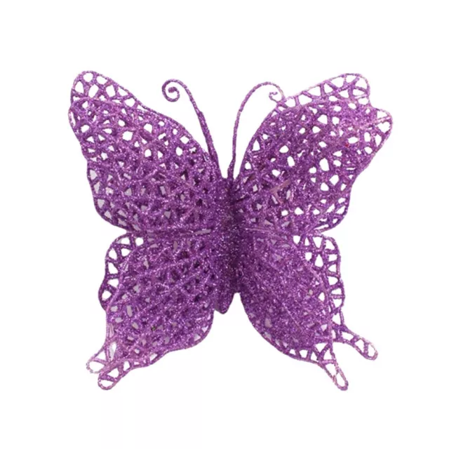 Festive Christmas Butterfly Ornament Purple PE+Glitter Powder DIY Crafts 15cm