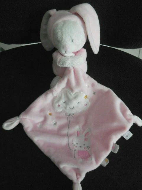 456/ doudou mouchoir ours blanc déguisé lapin rose étoiles nuage MAX & SAX