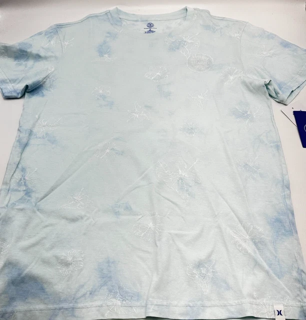 Hurley Mens Graphic Tee Small Aqua Tie Dye Blue Fashion Tee Short Sleeve  NEW