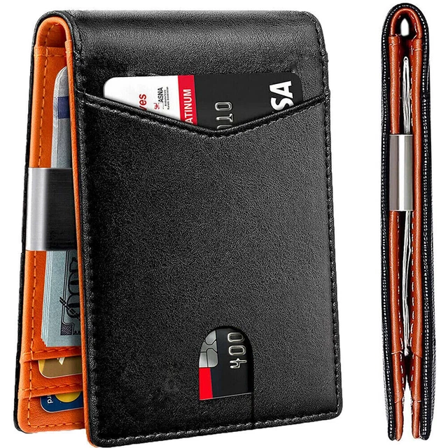 Slim Mens Wallet with Money Clip Leather RFID Blocking Bifold Credit Card Holder